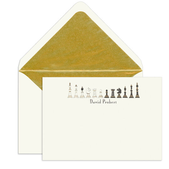 Chess Pieces Engraved Motif Flat Note Cards